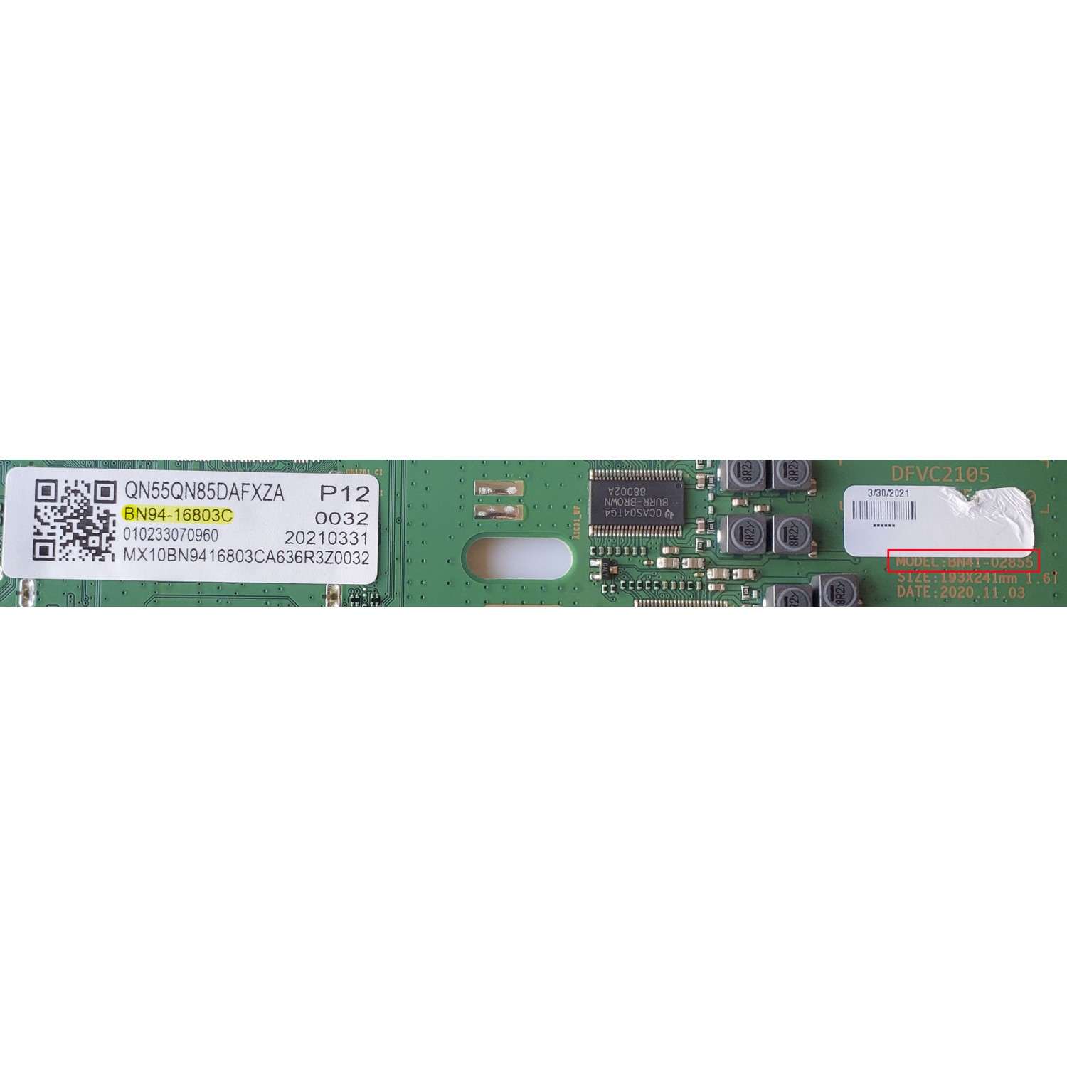 MAIN PARA TV SAMSUNG / NUMERO DE PARTE BN94-16803C / BN41-02855A-000 / BN9416803C / 20210331 / 010233070960 / PANEL CY-TA055FMEV1H / DISPLAY HV550QUB-S5A / 52647A / MODELO QN55QN85DAFXZA BA01	 - Imagen 2